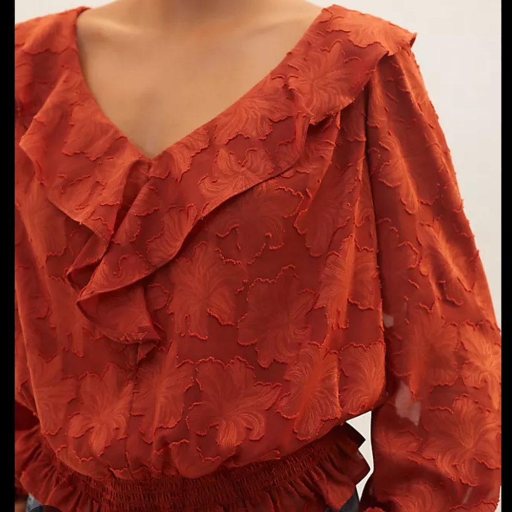Anthropologie Terracotta Floral Blouse